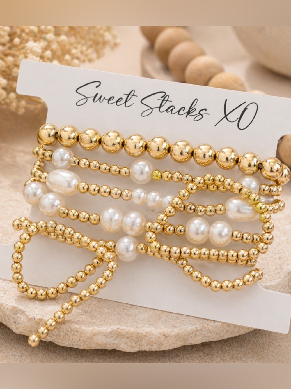Elegant Gold and White Beaded Bracelet Set